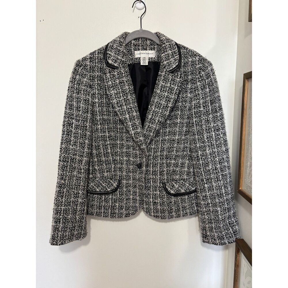 Jones New York 40% Wool Tweed Blazer 12 Chanel Style Career Boucle Preppy